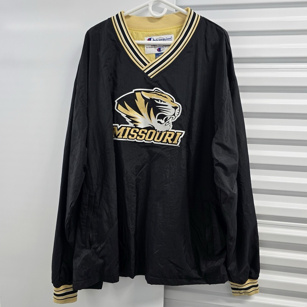 Vintage Champion Missouri‎ Tigers V-Neck Pullover Windbreaker Jacket XXL Y2K